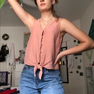 Madewell Peach Button Down Tie Tank Top